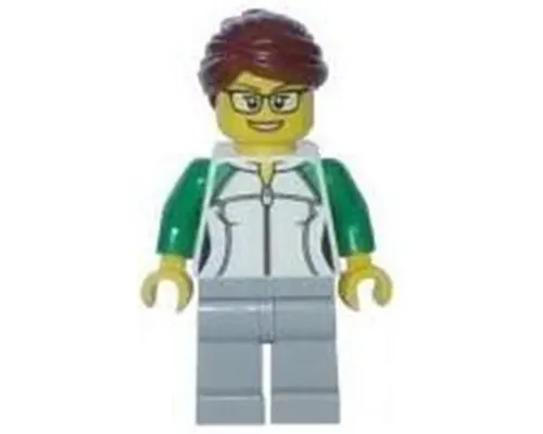 Train Passenger - Female, White and Green Sweatshirt with Zipper, Tan Legs, Reddish Brown Hair with Ponytail, Freckles Image