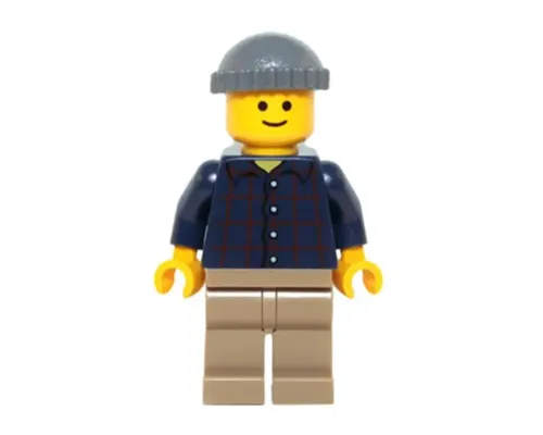 Plaid Button Shirt with Back Print, Dark Tan Legs, Dark Bluish Gray Knit Cap, Standard Grin (Pool Player) Image