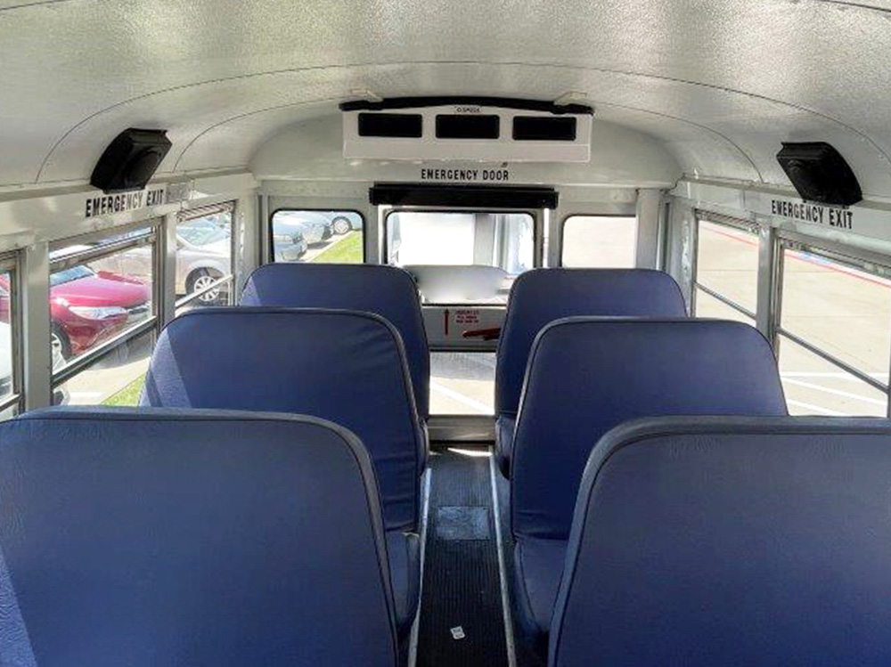 Used Bus interior, front to back view of bus interior