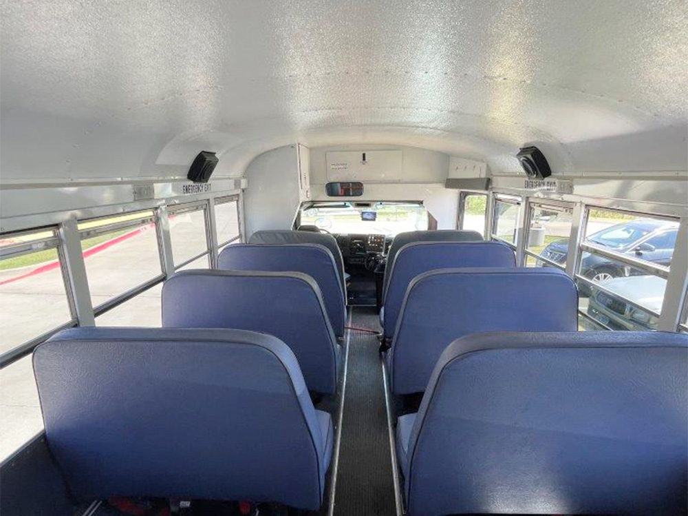 Used Bus interior, back to front view of bus interior