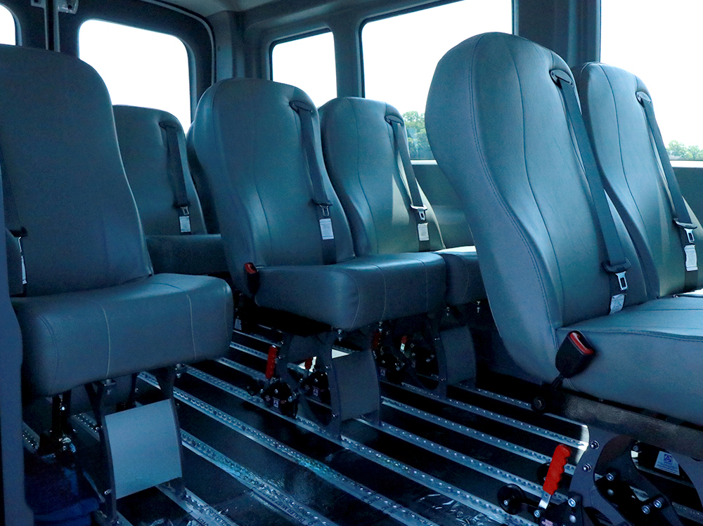 2022 Ford E-Transit 9 passenger grey seats