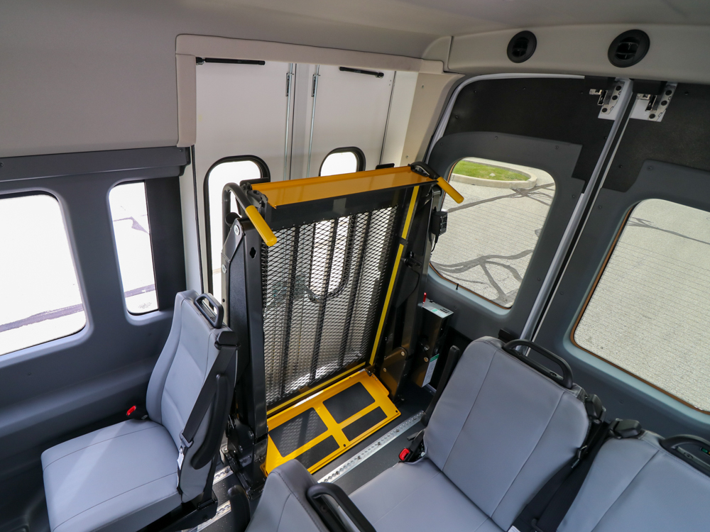 2023 Ford E-Transit Gamechanger interior wheelchair lift close up