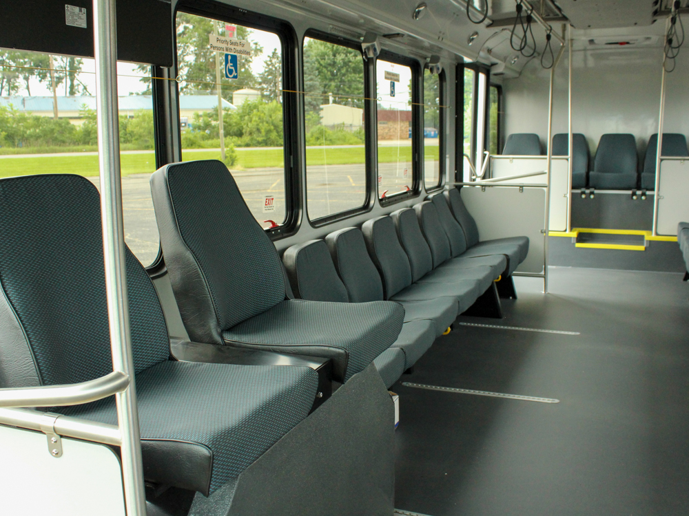 ARBOC Spirit of Equess view of interior of bus, close up of seats unfolded