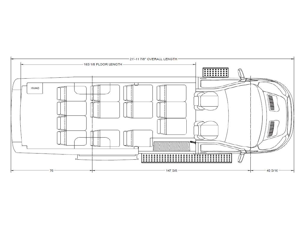 2022 Ford Transit Passenger Van 14&0 Rear Luggage Lightning Upfit floorpla