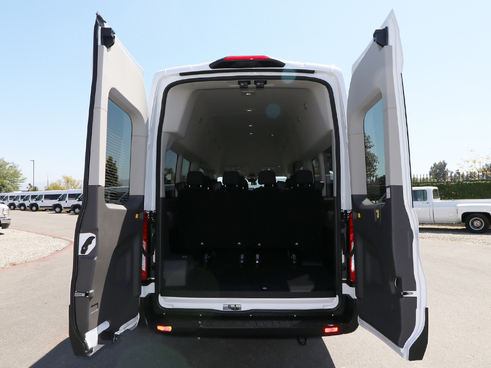 2022 Ford Transit Passenger Van 14&0 Rear Luggage Lightning Upfit rear of van doors open