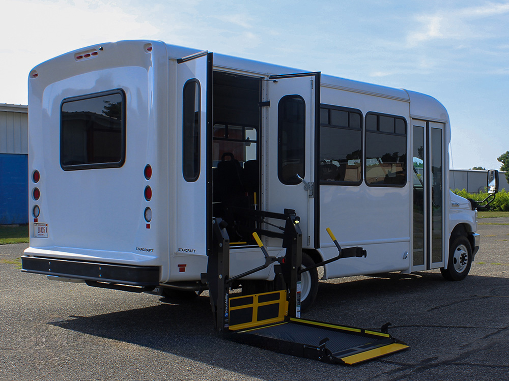 2023 Starcraft Allstar 22 14&2 passenger side rear view with ramp deployed