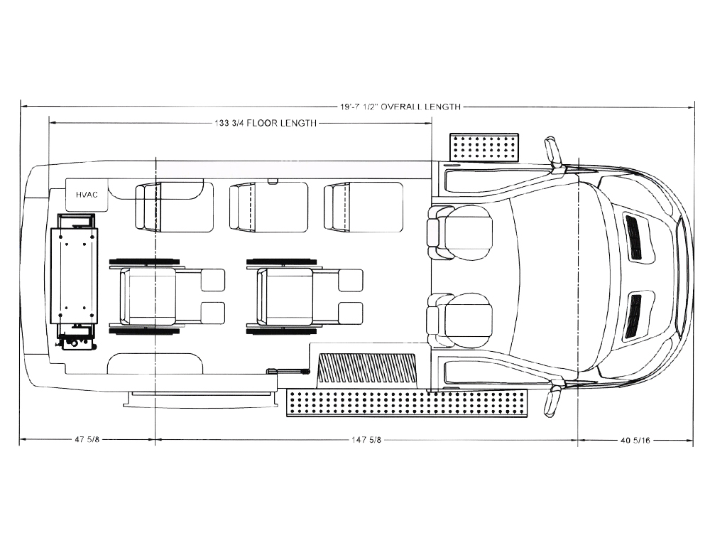 2023 Ford Transit Passenger Van 4&2 Rear Ramp floorplan