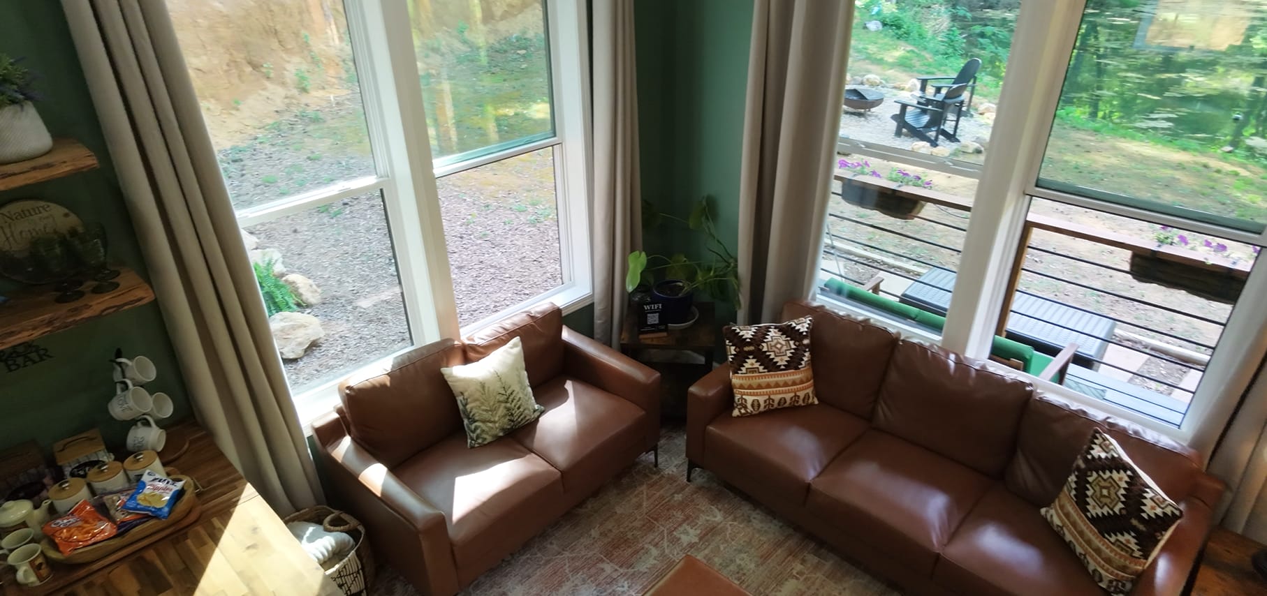 Living room with 20-foot vaulted ceilings
