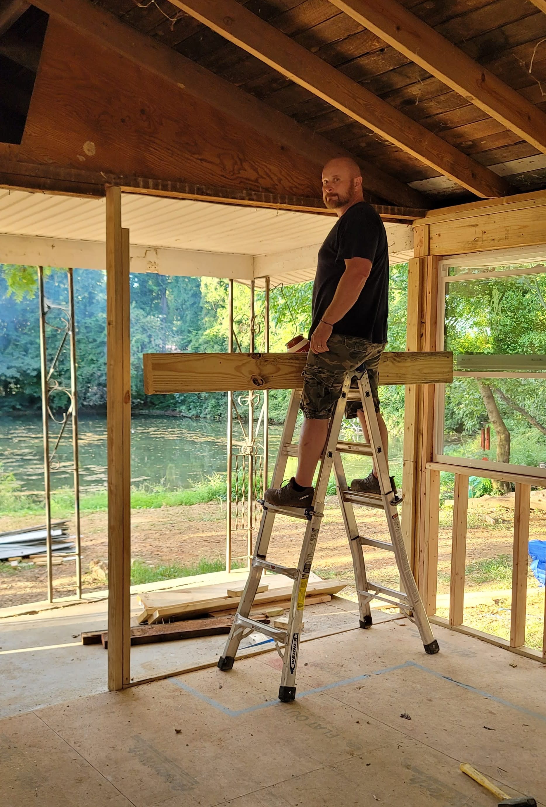Chris building Hidden Springs Cottage