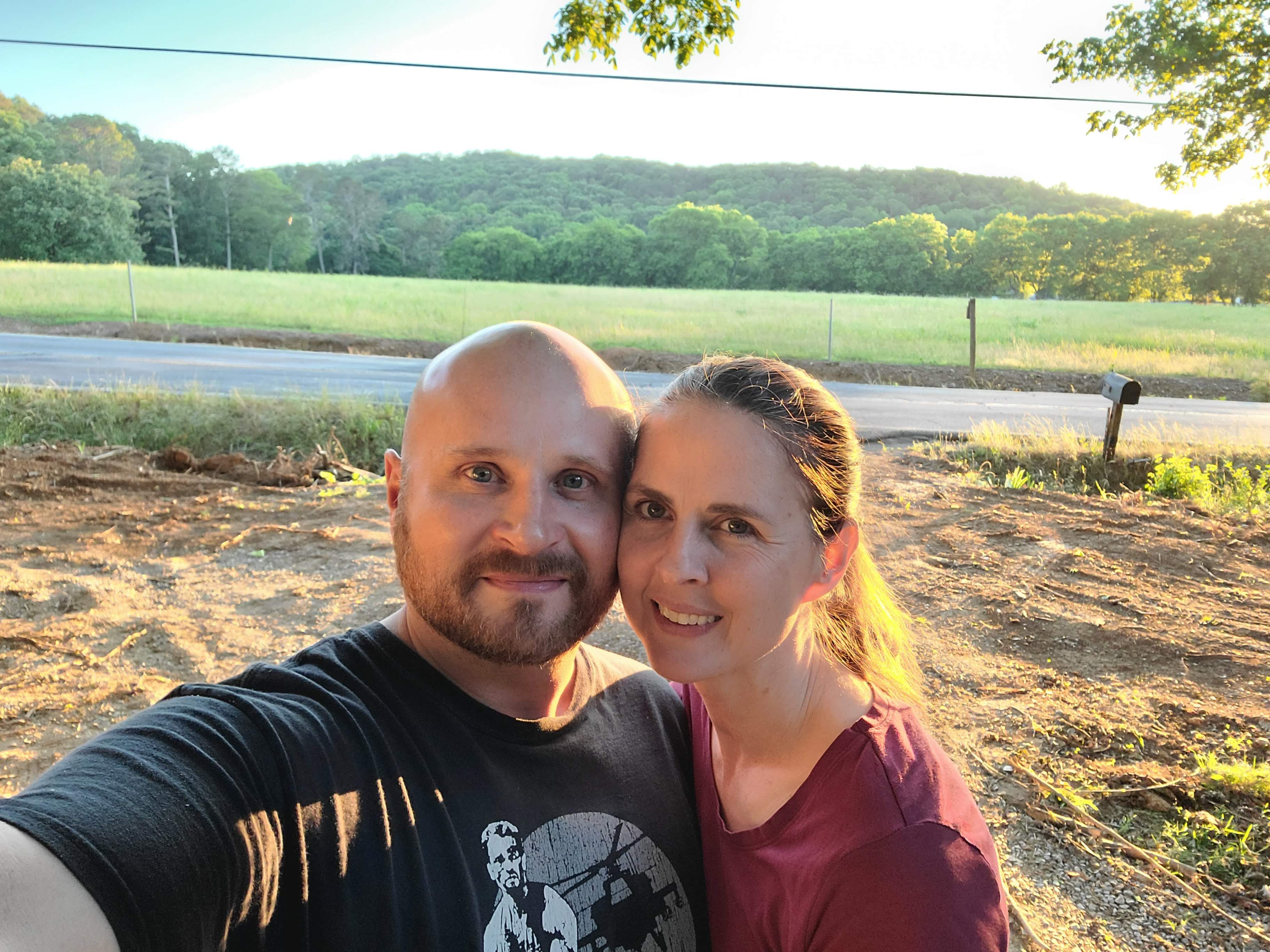 Chris and Laura on the property — the first day, 2021