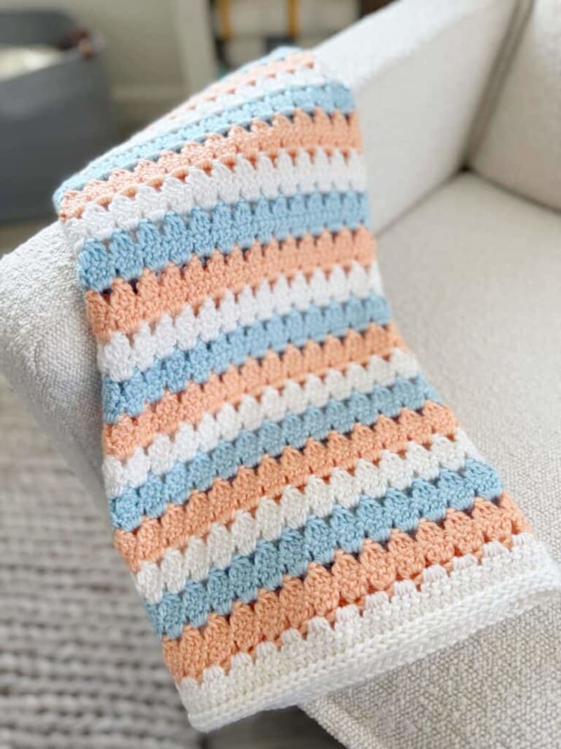 Crochet Modern Granny Blanket in Peach and Blue
