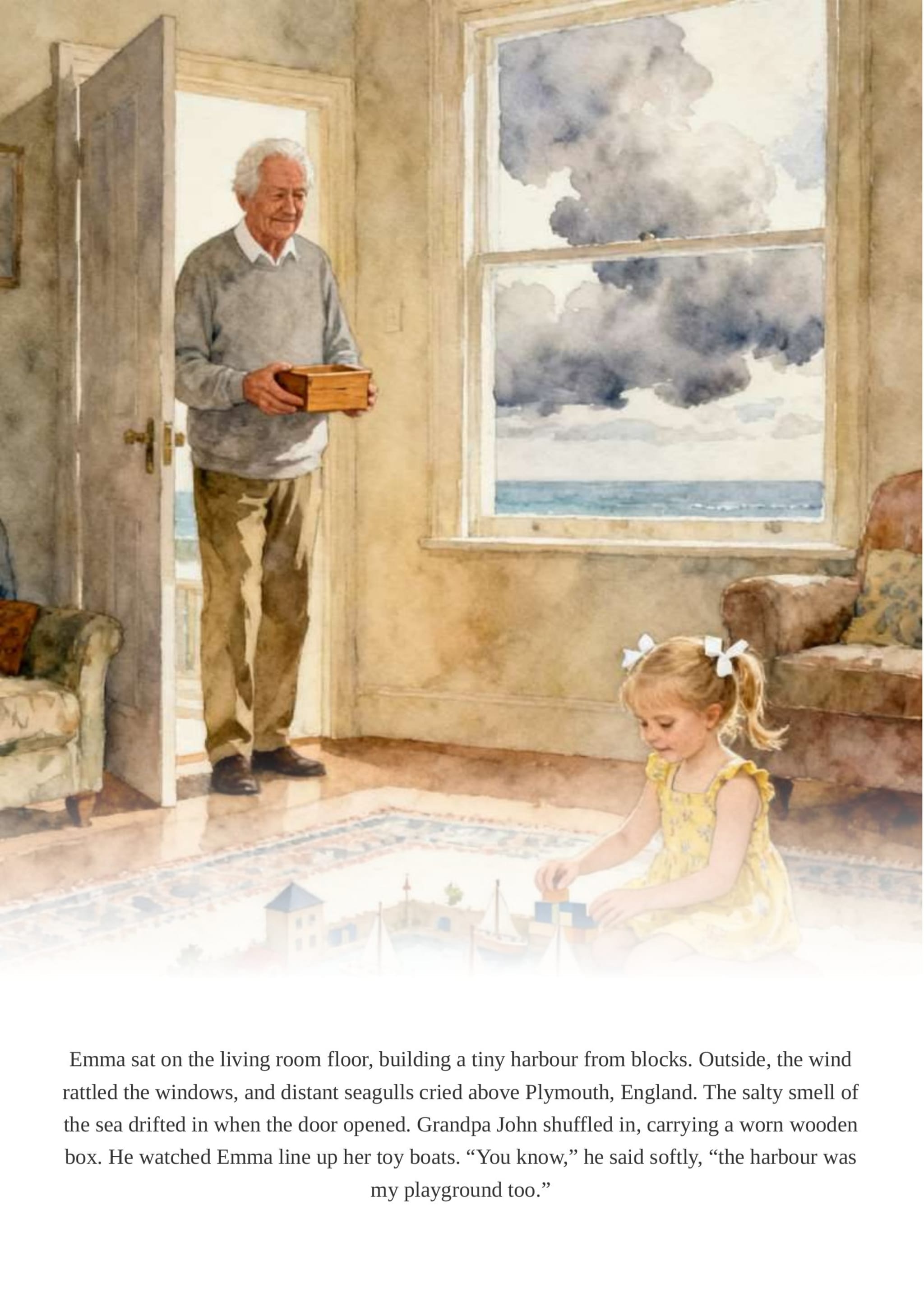 Grandpa enters with wooden box