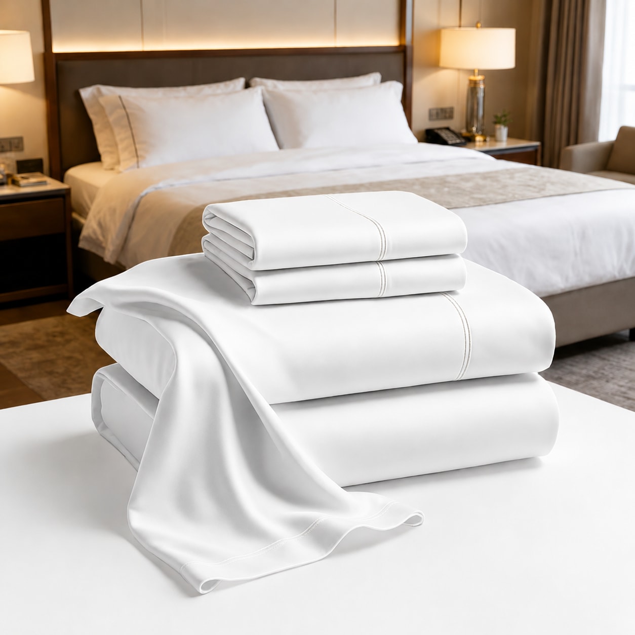 Hospitality linen collection Custom Hotel Bedsheets Set 100% Cotton for hotels and guest rooms, image 1