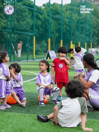 Group football training for kids aged 6 to 12 at TFS Foundation Program Noida