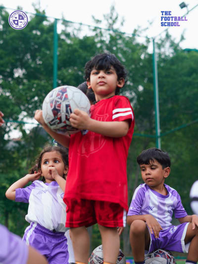 Children learning football skills at TFS Discovery Program Noida ages 3 to 5