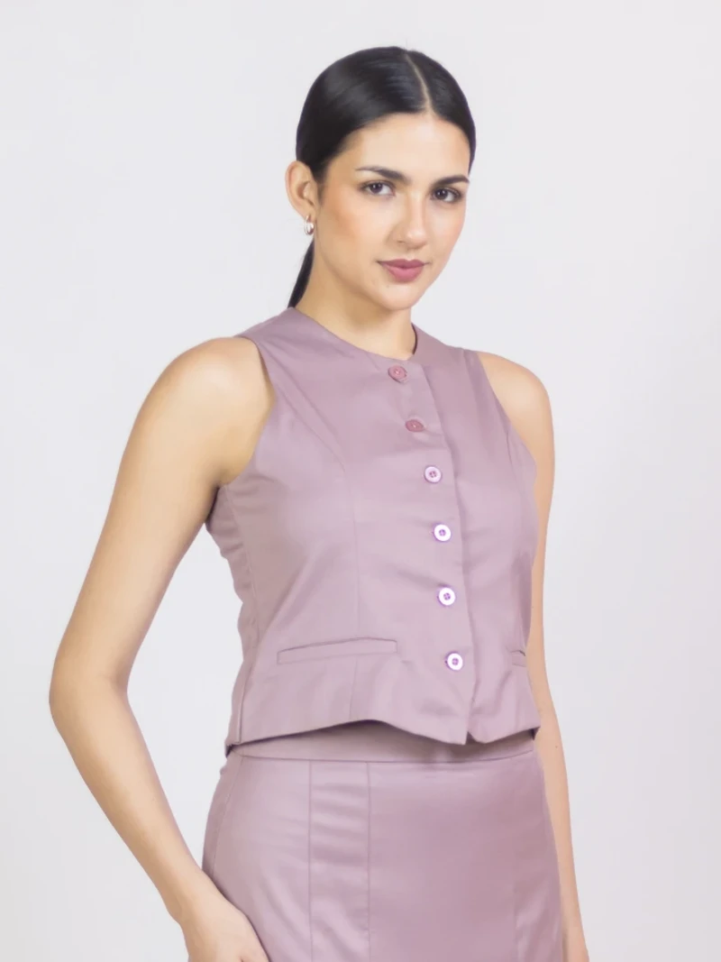 Mauve Sleeveless Formal Waistcoat For Women
