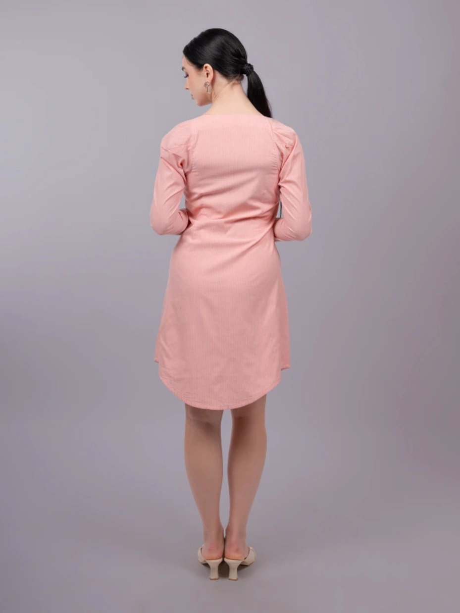 Pink Long Sleeve Square Neck Formal Shirt Dress 5