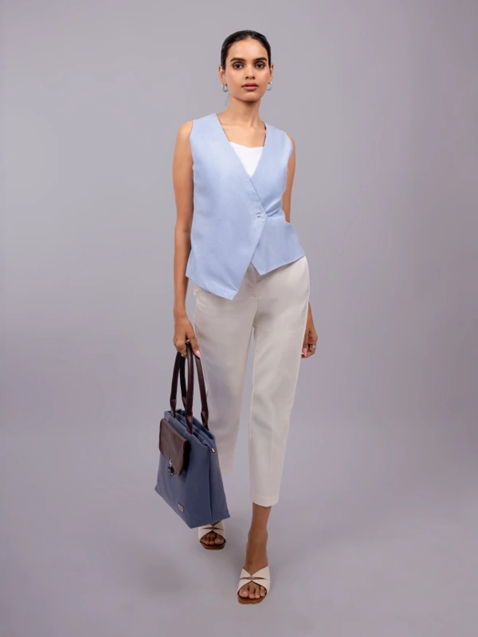 Blue Formal Sleeveless V Neck Waistcoat Top 2
