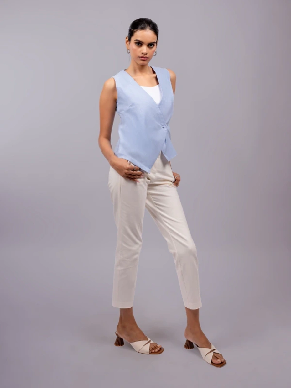 Blue Formal Sleeveless V Neck Waistcoat Top 3