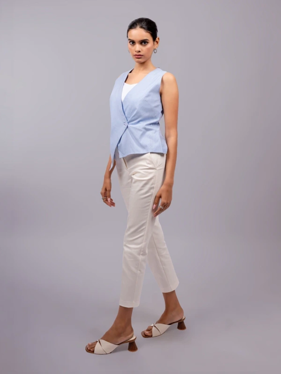 Blue Formal Sleeveless V Neck Waistcoat Top 4