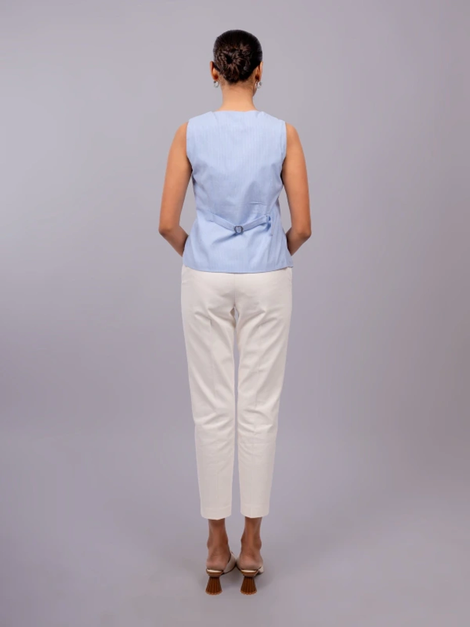 Blue Formal Sleeveless V Neck Waistcoat Top 5