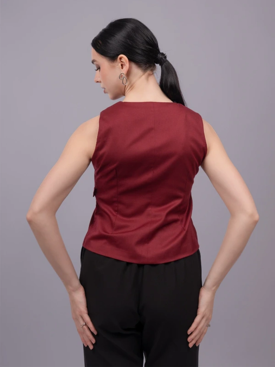 AP	Maroon Formal Sleeveless Waistcoat Top With Side Buckles 4