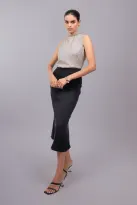 Green cowl neck satin maxi dress