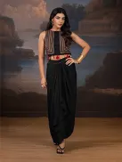 Black Top and Dhoti Set With Patch Work