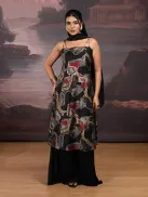 Black Kurta Set With Chanderi Foil Print