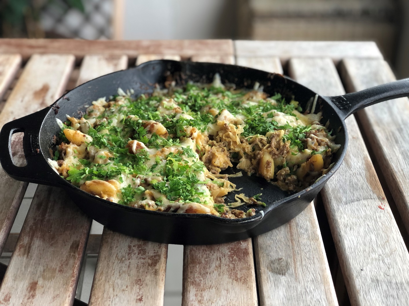 Schupfnudelauflauf mit Hack und Sauerkraut