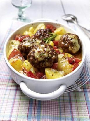 Frikadellengratin in Knobi-Tomaten-Kartoffeln