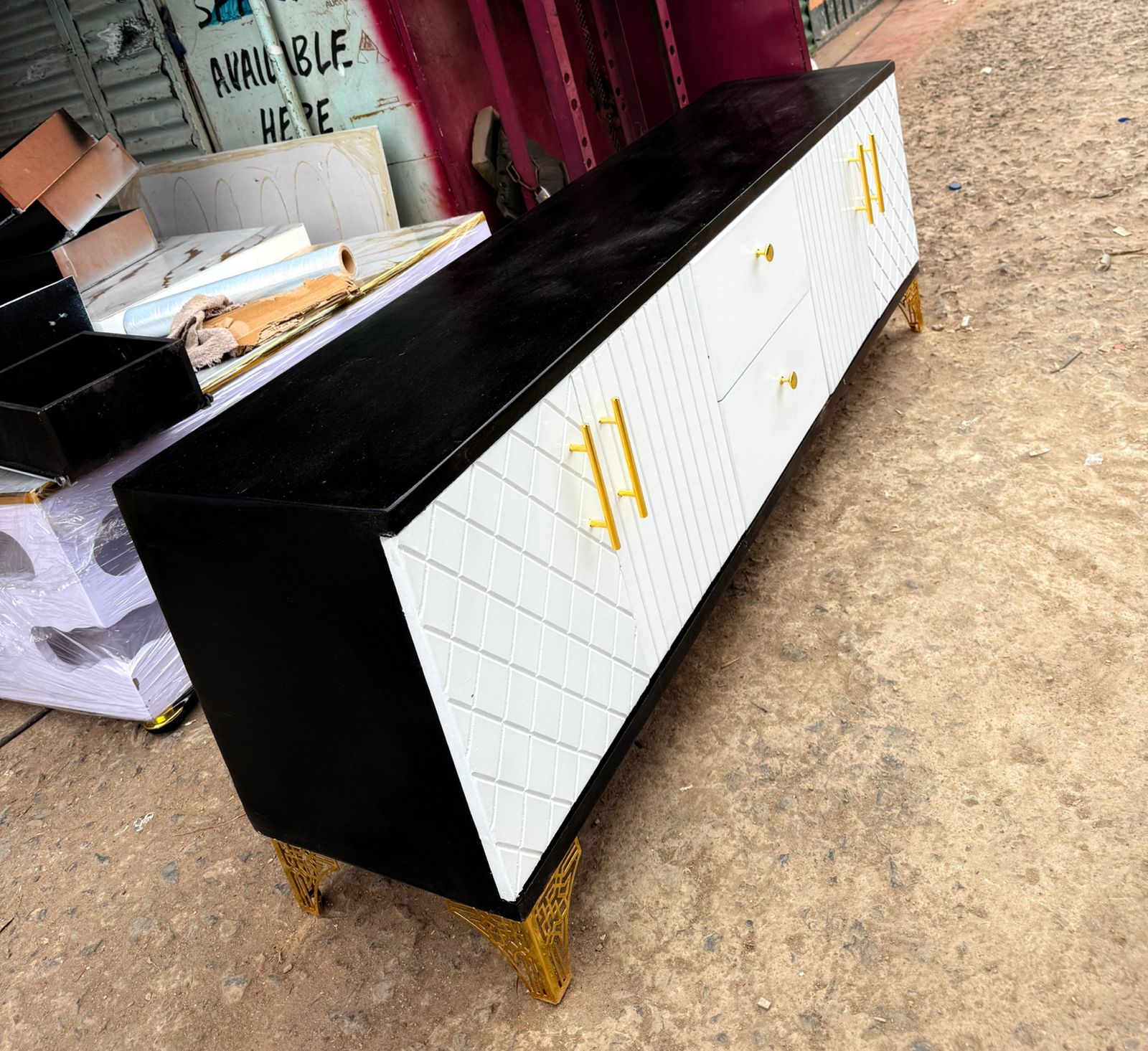 Black TV Stand with White Front 