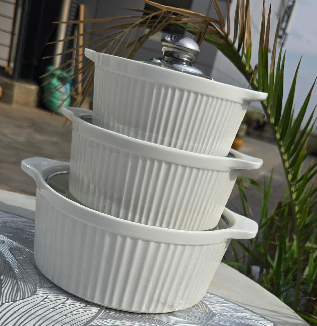 3pcs set Ceramic Casserole serving dishes with glass cover