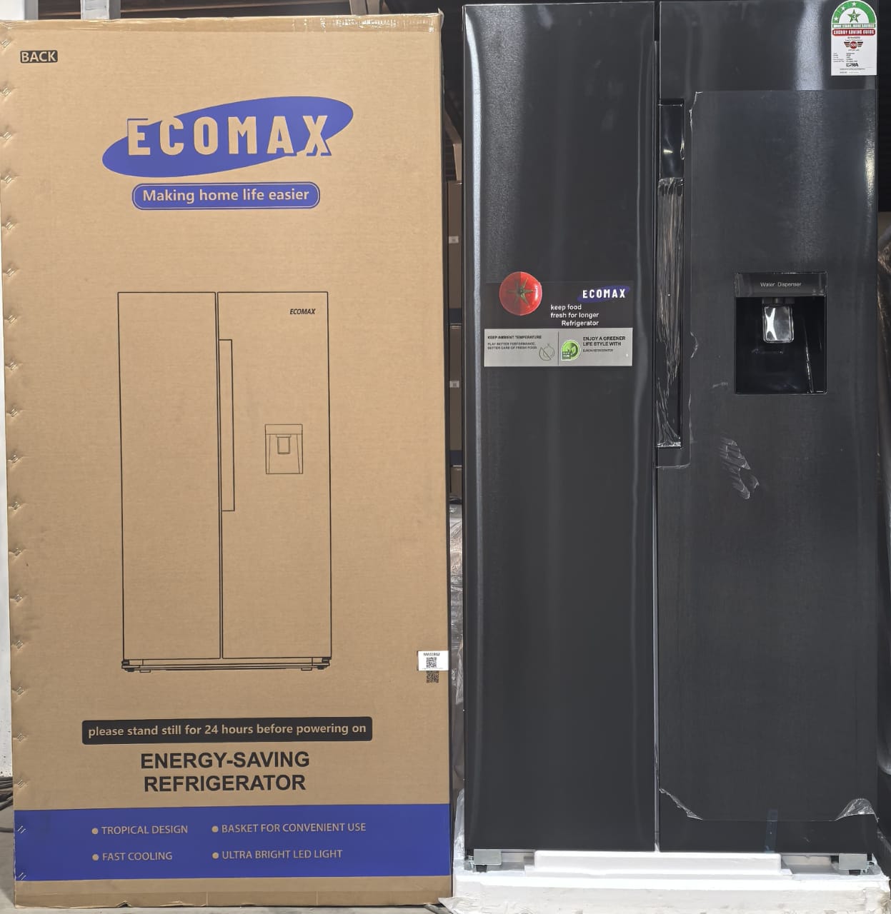 Ecomax 454 litres Dark Silver Side-by-Side with Dispenser Refrigerator
