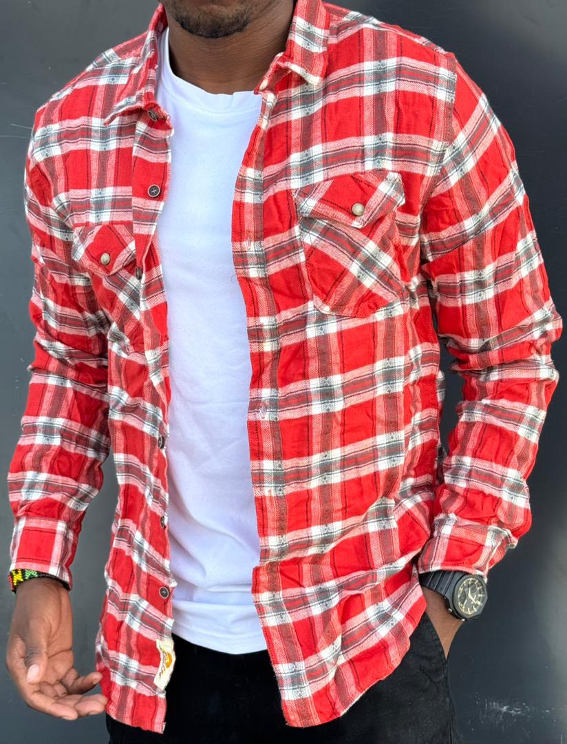 Tall Long Sleeve Textured Check Overshirt
