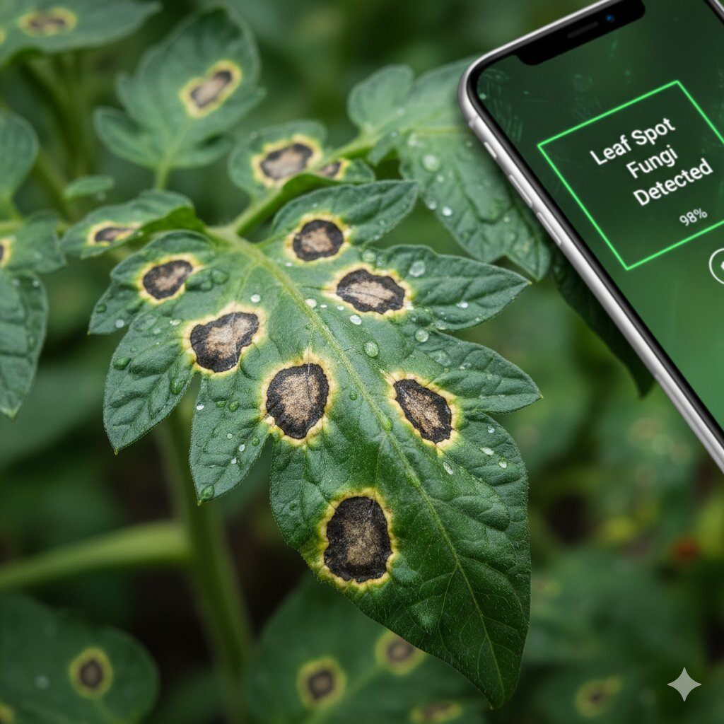 Mobile app showing plant disease diagnosis result
