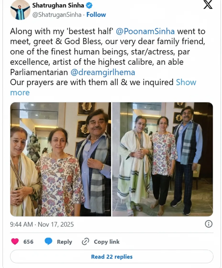 Shatrughan Sinha and Poonam Sinha meeting Hema Malini