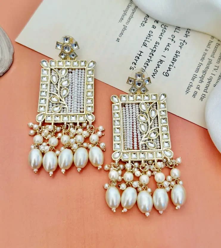 Kundan Pearl Earring Chandbal Earrings