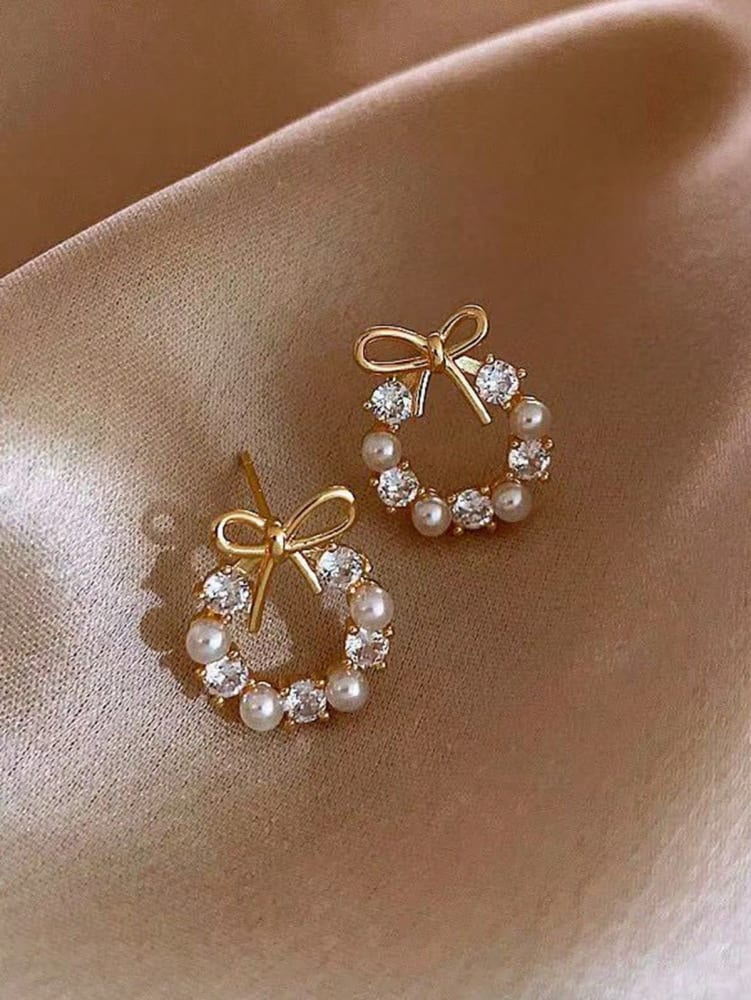 Cute bow pearl earrings