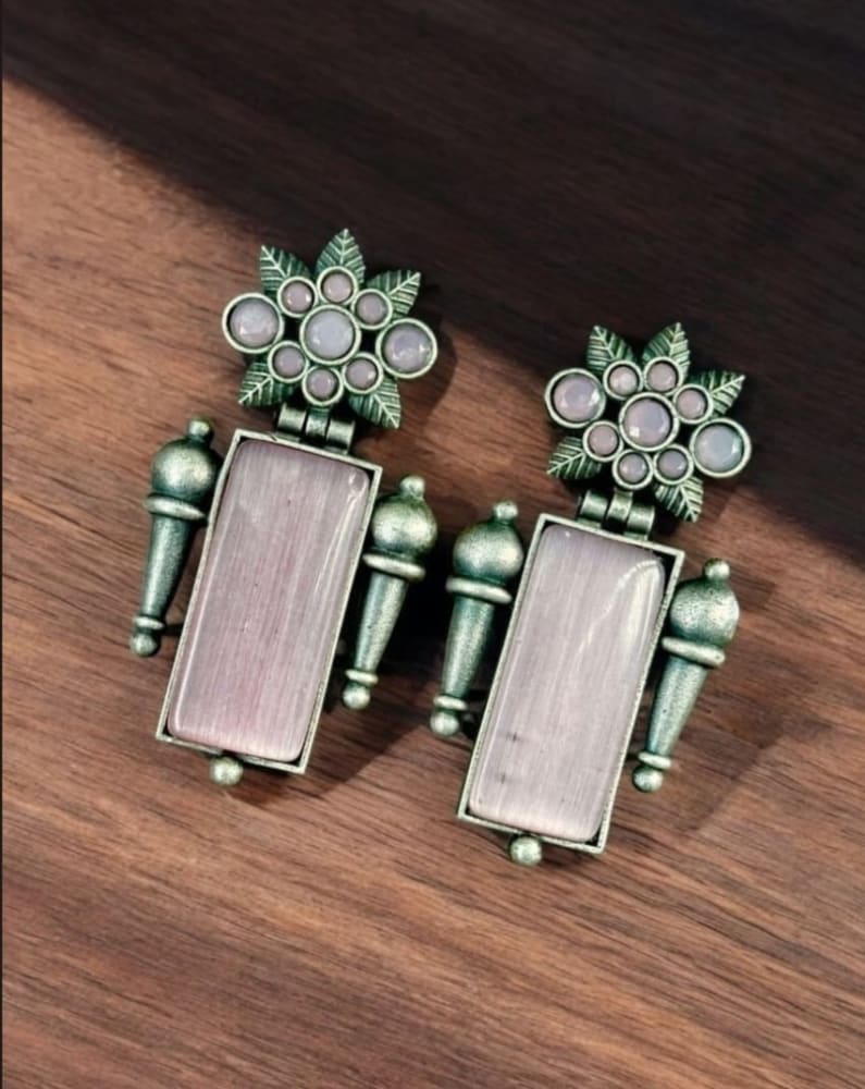 Sliver replice stone earrings