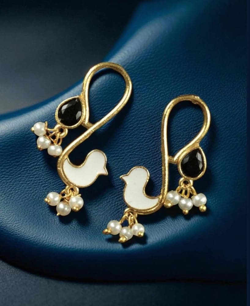 Gold plated enamel bird earrings