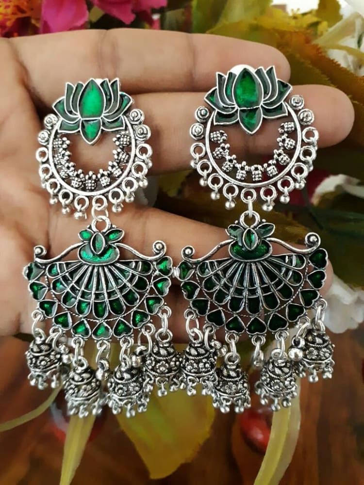 Green silver earrings.