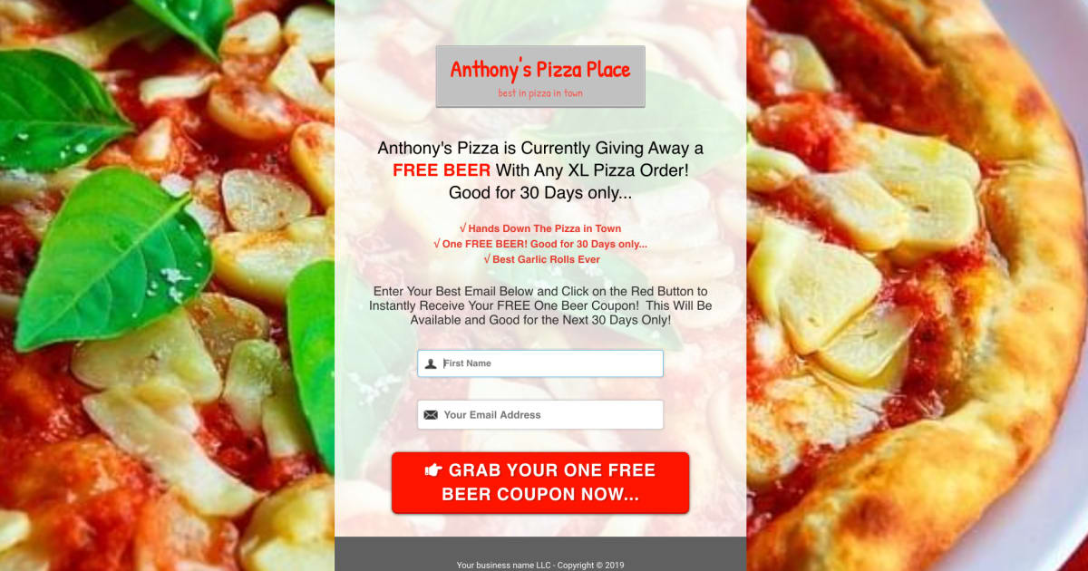 HIGH CONVERTING LEAD GENERATING PIZZA RESTAURANT COUPON FUNNEL