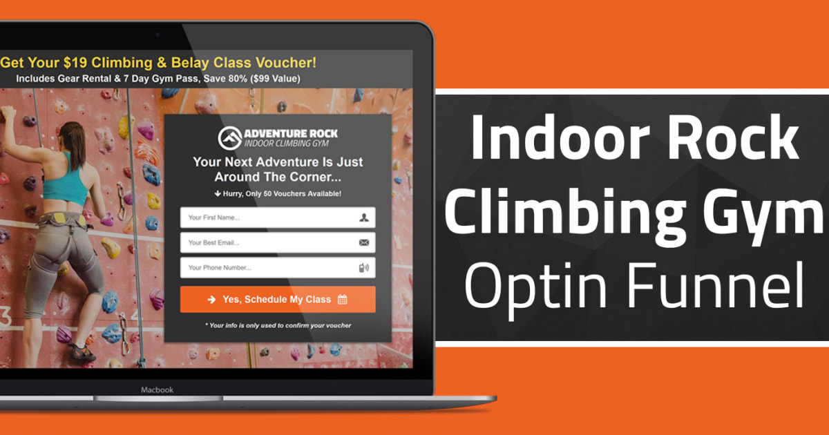 Indoor Rock Climbing Gym: Optin Lead-Gen Funnel Template
