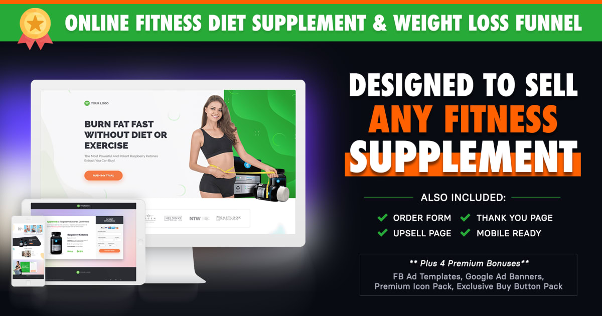 Online Fitness Diet Supplement & Weight Loss Funnel + **4 Bonuses**
