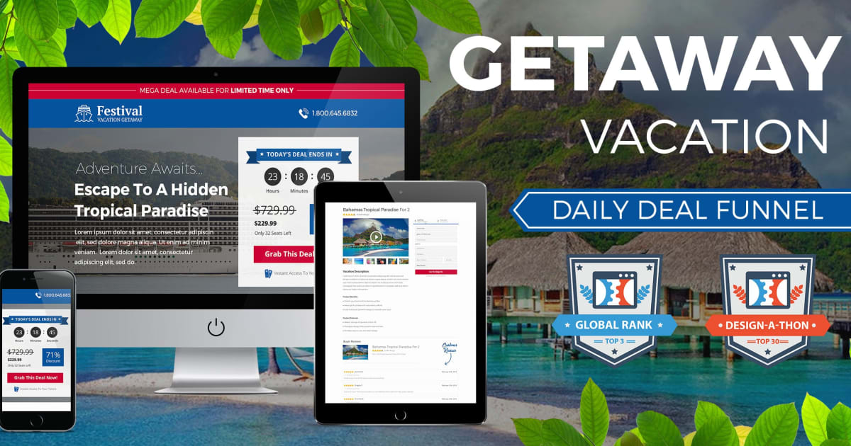 The Vacations Get-Away Daily Deal Funnel **BONUS** 3 Proven Email Sequences Included!!!