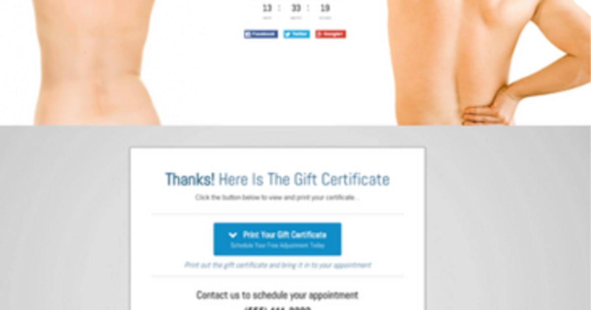 Chiropractor Coupon with Split Test and Scheduling Tool