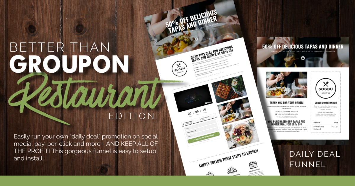 "Better Than Groupon Series" - Simply Gorgeous Restaurant Promotion Funnel 