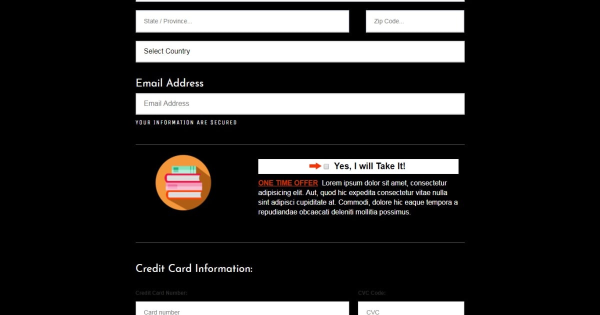 Order form / Optin - Black theme