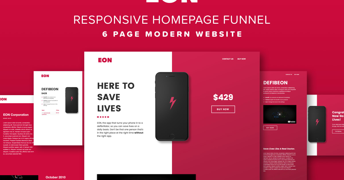 EON Homepage Funnel + About Us Page + Product Detail Page